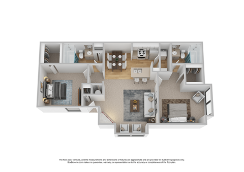 Floor plan for 2 beds, 2 baths, 848 sqft